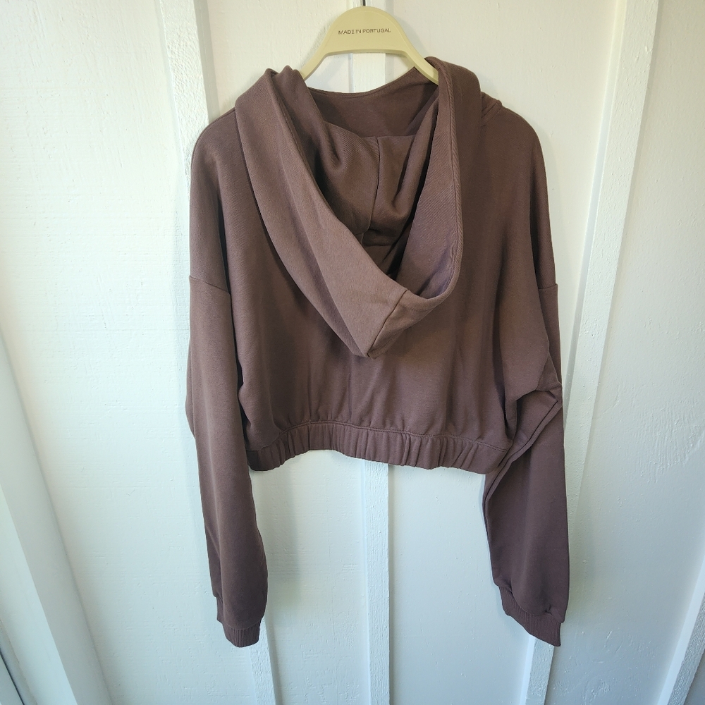 Naked Wardrobe French Terry Cropped Hoodie Chocolate Size 1X - Picture 6 of 10